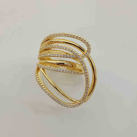 Anillo Bañado Oro Forma Ala Hilos Circones Ajustable 