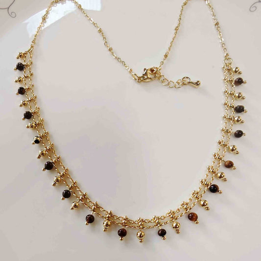 Collar Bañado en Oro 18k Piedras Ojo Tigre