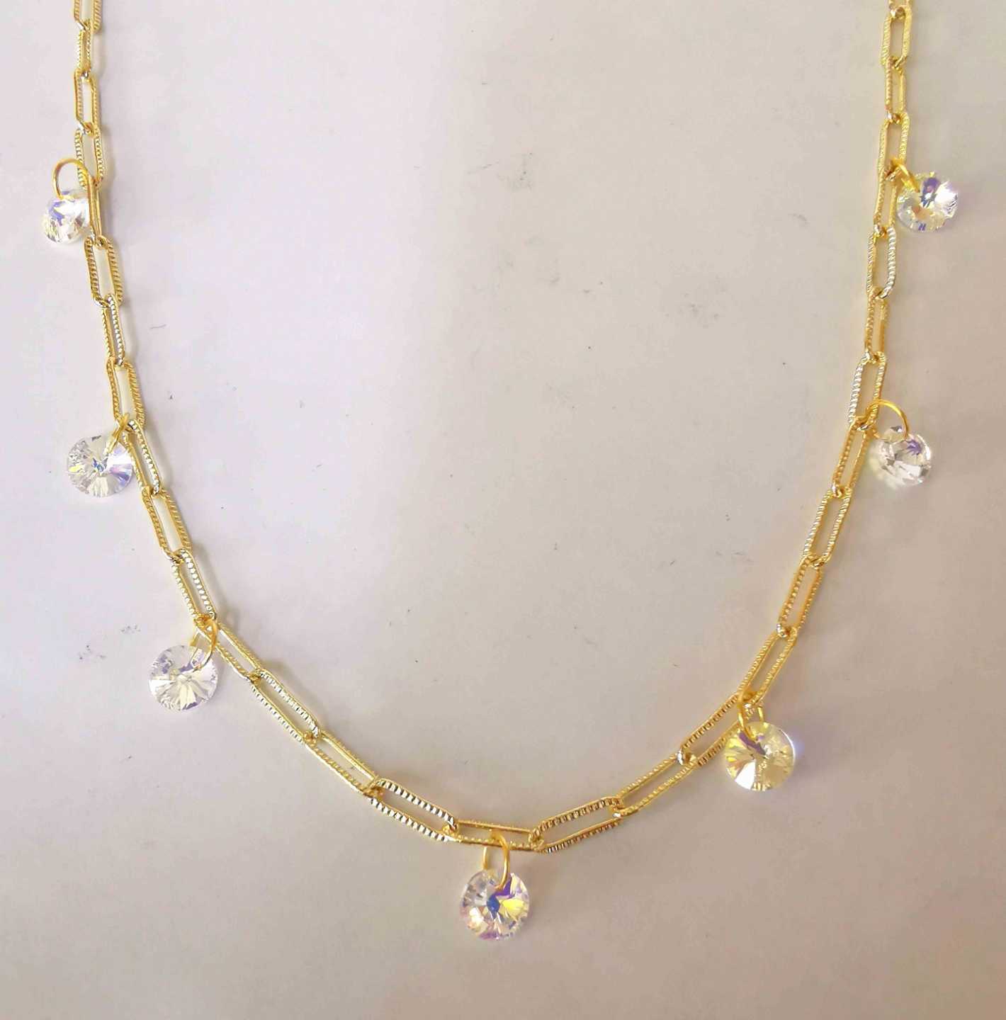 Collar Bañado Oro Colgante 7 Cristales Tornasol  - vista frontal