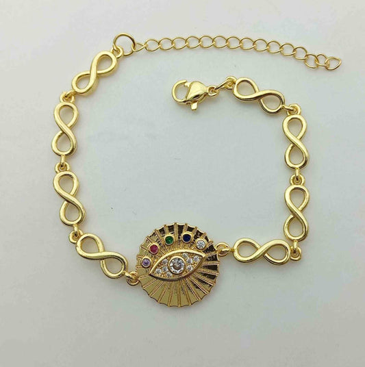 Pulsera Bañado en Oro Cadena Infinido Ojo Turco