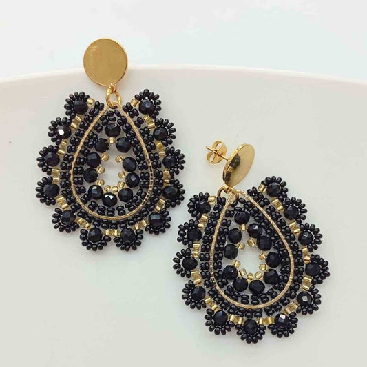 Aro Dorado Trenzada Negro Ovalado Grande