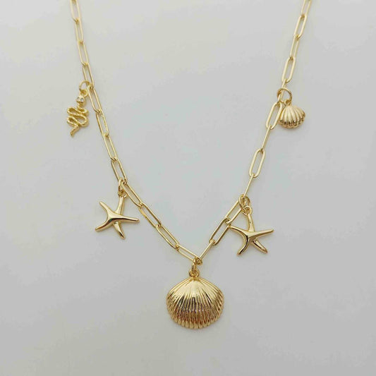 Collar Bañado en Oro Colgante Concha y Estrella del Mal