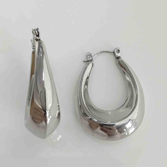 Aro de Acero Plateado Argolla Ovalo Grueso Hueco 35x24cm 