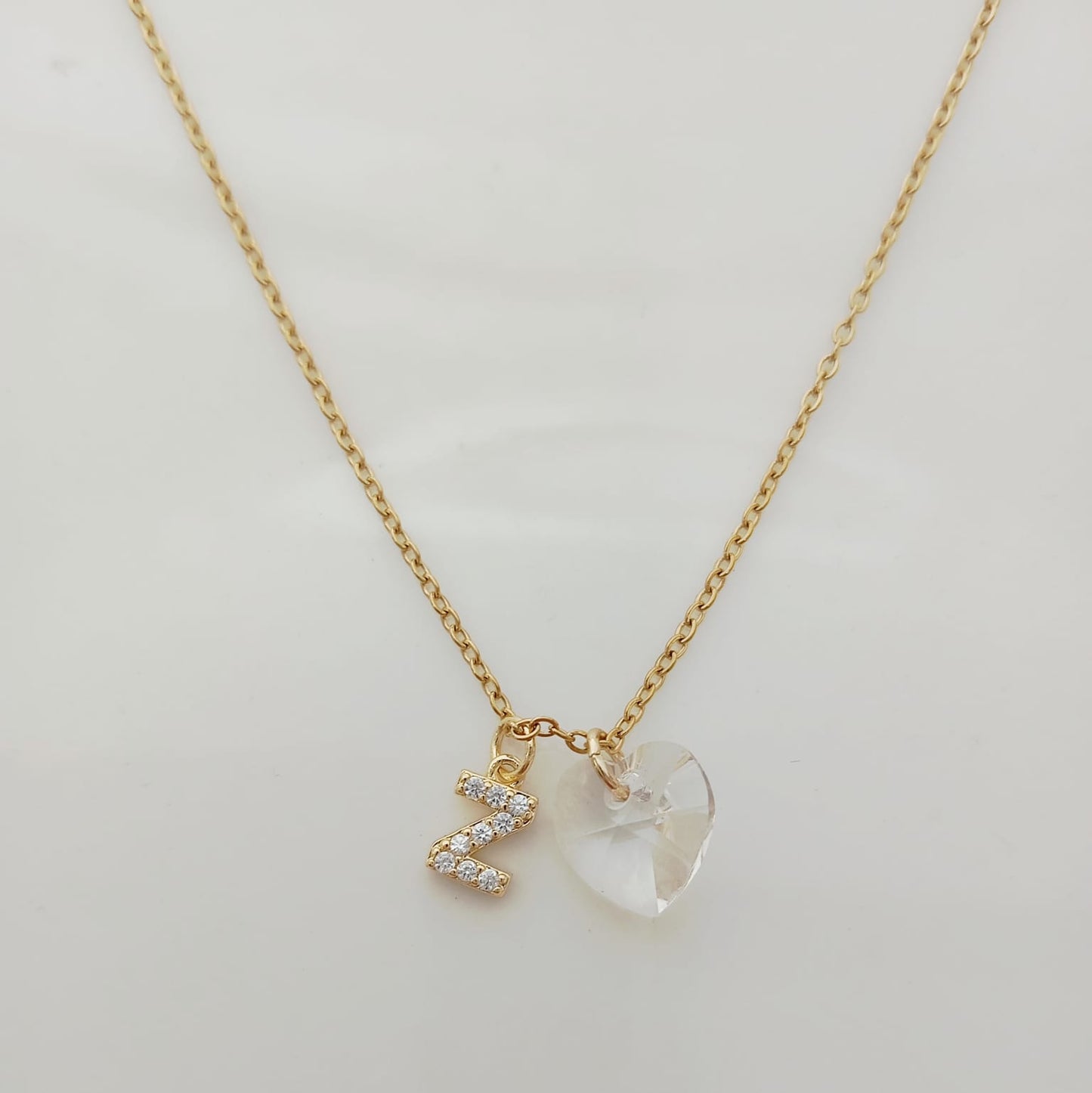 Collar Acero Quirurgico Dorado Colgante Letra Circones y Cristal Corazon 45cm