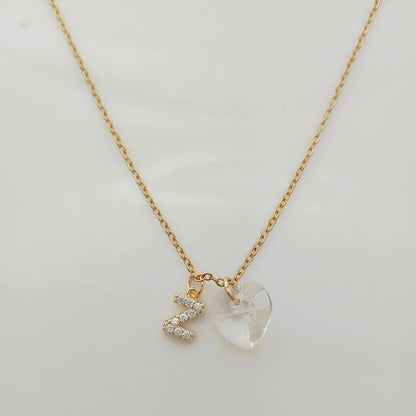 Collar Acero Quirurgico Dorado Colgante Letra Circones y Cristal Corazon 45cm