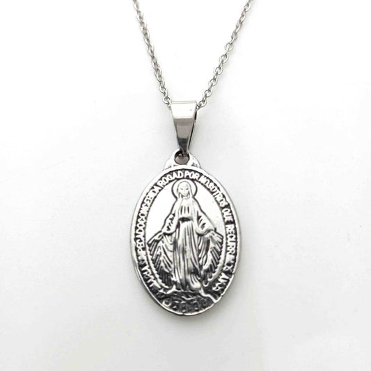 Collar Plateado Virgen Rayo 25x16mm