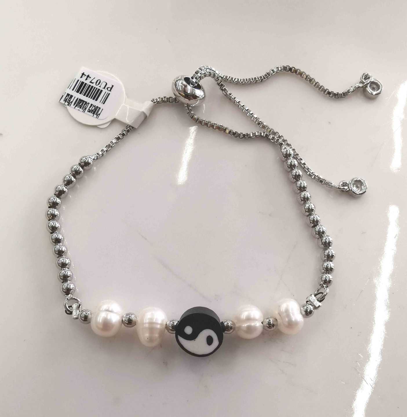 Pulsera Bañado Plata Ajustable Con Perla Rio