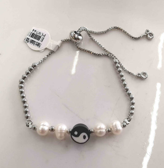Pulsera Bañado Plata Ajustable Con Perla Rio