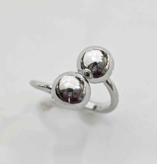 Anillo Bañado En Plata 2 Pelotas Ajustable