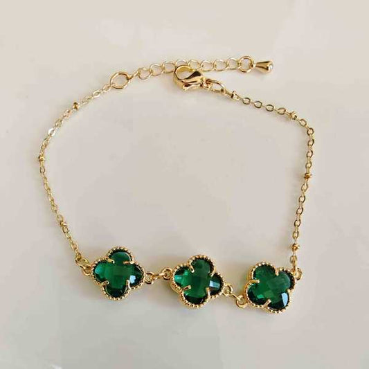 Pulsera Bañado en Oro Trebol Verde