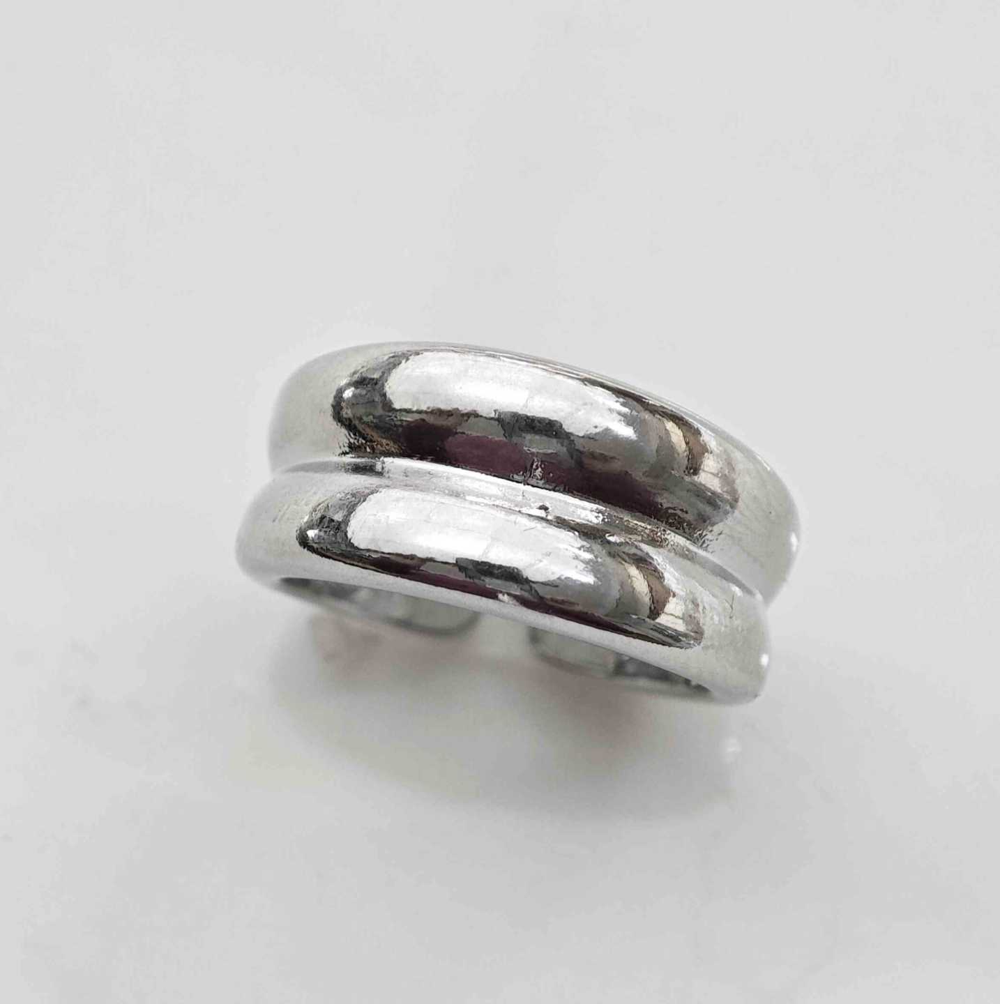 Anillo Bañado En Plata 2 Lineas Juntos Ajustable