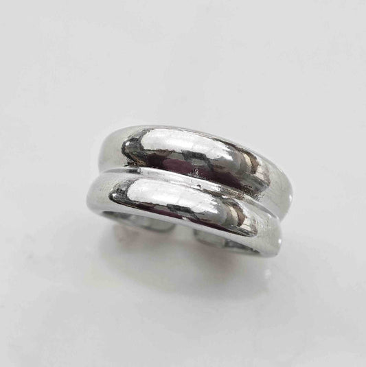 Anillo Bañado En Plata 2 Lineas Juntos Ajustable