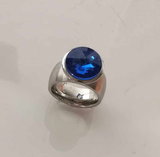 Anillo Acero inoxidable Plateado Solitario Zafiro