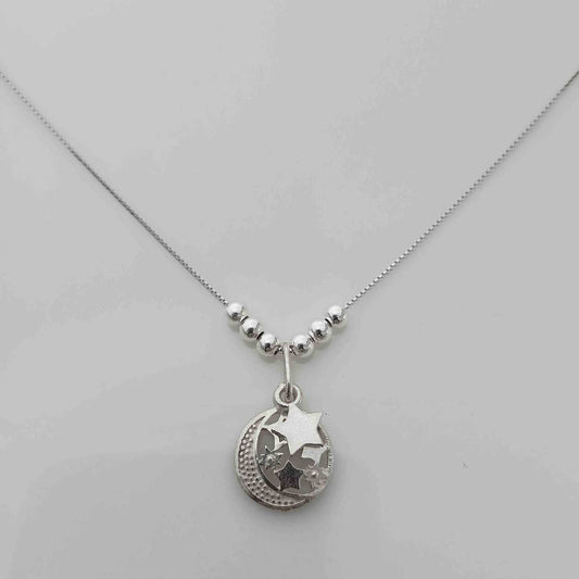 Collar Plata925 Pelotitas y Estrellas en Luna