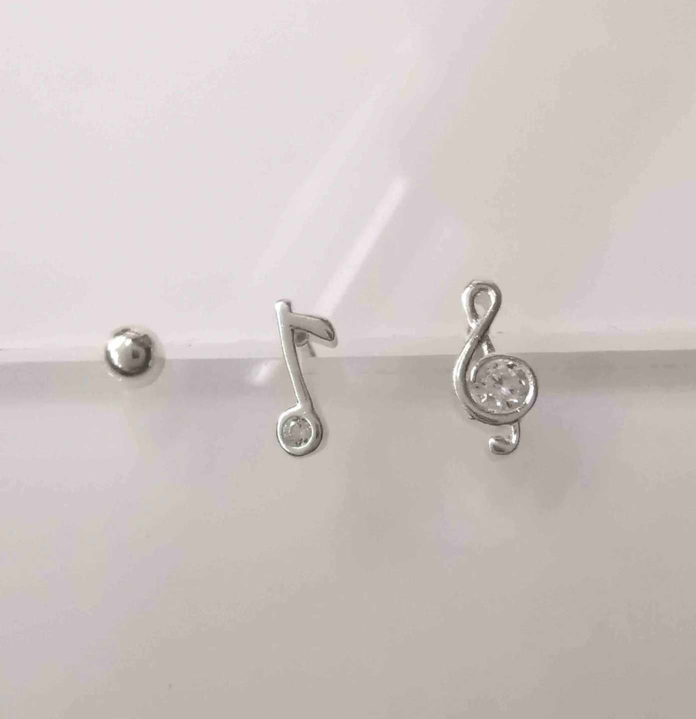 Aro Nota Musical Plata 925 con Circón Tornillo de Tope 