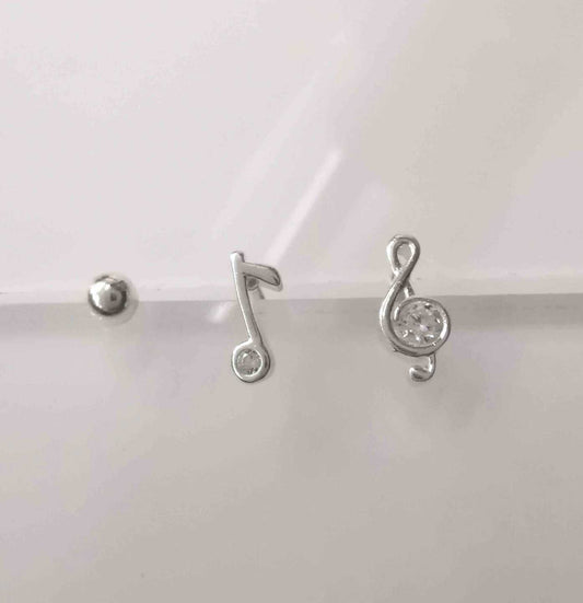 Aro Nota Musical Plata 925 con Circón Tornillo de Tope 