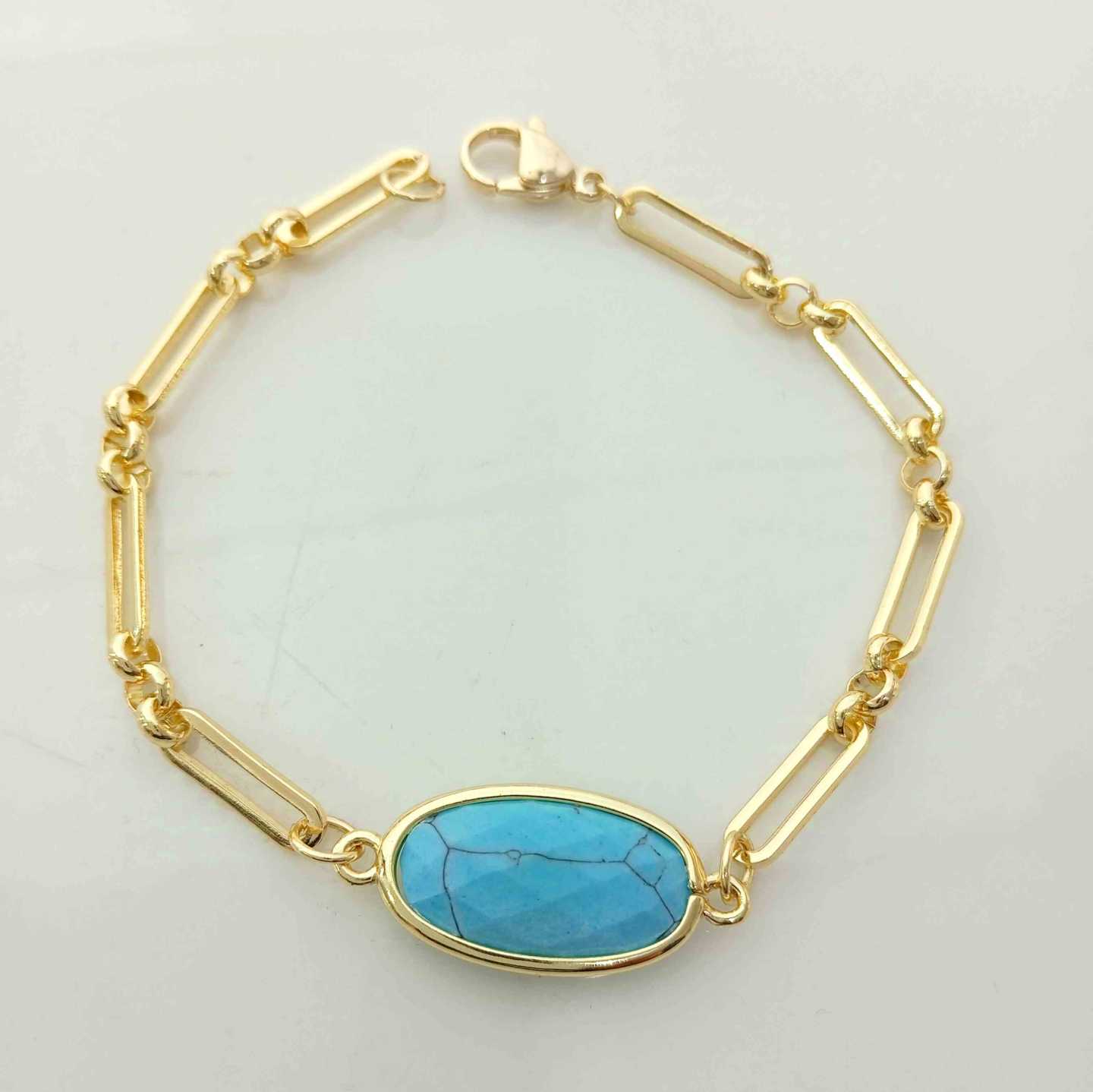 Pulsera Bañado en Oro Piedra Turquesa Ovalo