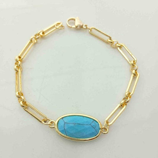 Pulsera Bañado en Oro Piedra Turquesa Ovalo