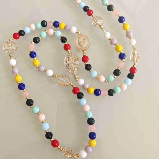 Collar Larga Bañado Oro Cristales