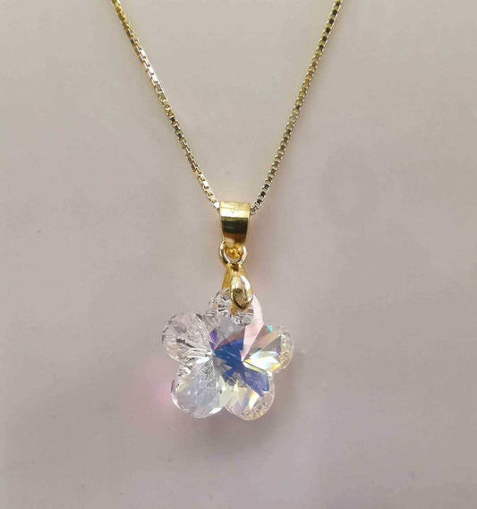 Collar Plata Bañado Oro 18k Cristal Flor Tornasol