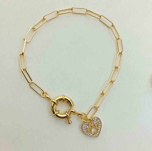 Pulsera Bañado Oro Timon Pata Corazon Circones
