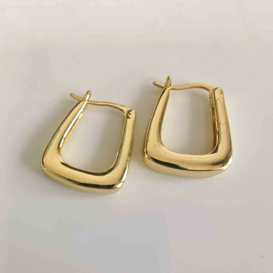 Aro Bañado en Oro Argolla Cubo Curadrado Liso 25x20mm