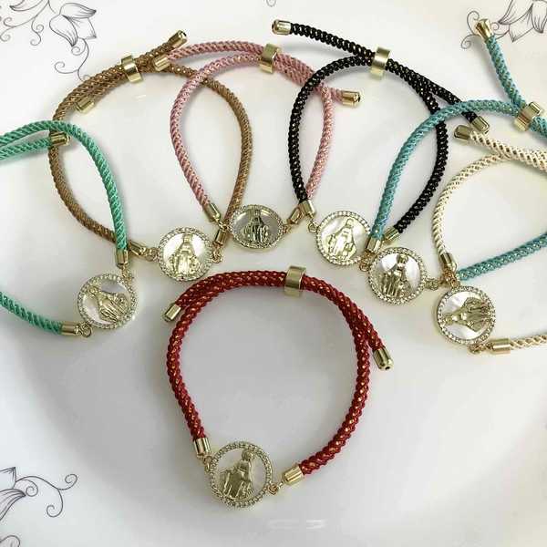 Pulsera Bañado Oro Virgen en Nacal Hilo Colores Ajustable