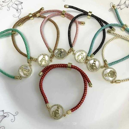 Pulsera Bañado Oro Virgen en Nacal Hilo Colores Ajustable