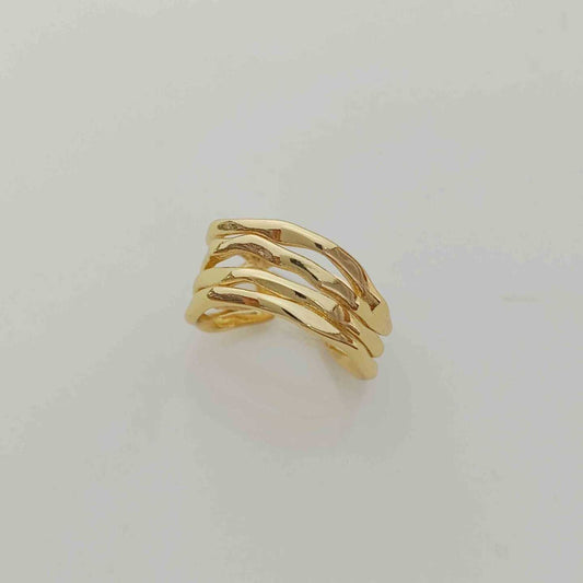 Anillo Bañado Oro 4 Lineas Irrgular Ajustable