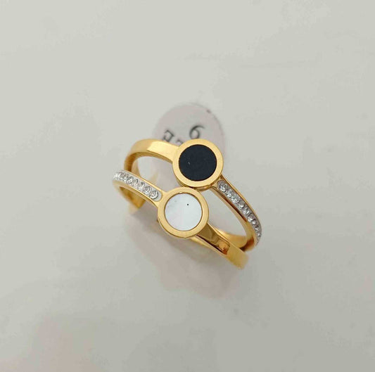 Anillo Dorado 2 Lineas Negro y Nacar