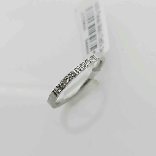 Anillo Acero Inoxitable Cintillo Plateado 2mm con Circones Blancos
