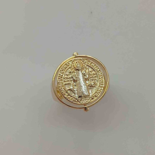 Anillo Giratorio Bañado en Oro 18k Medallón San Benito Spinner