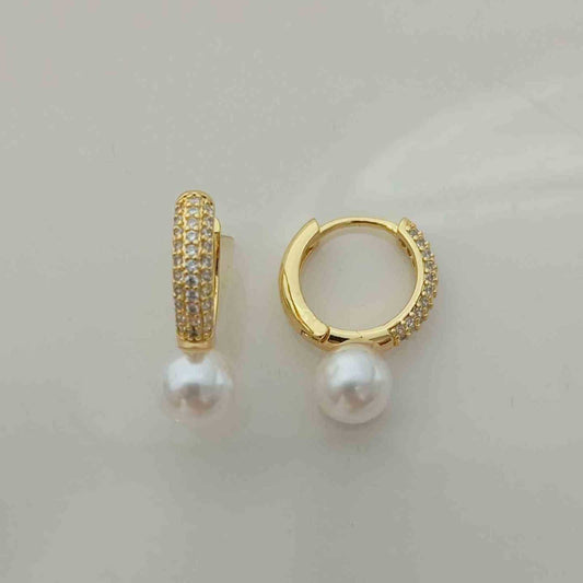 Aro Argolla Bañado en Oro 18k Circones Colgante Perla 