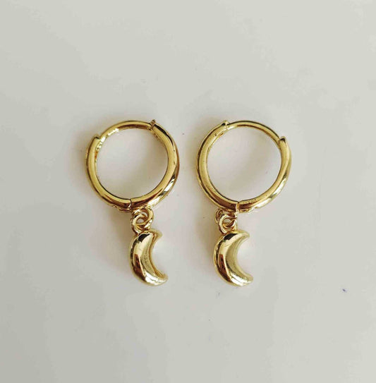 Aro Argolla Bañado en Oro 18k Colgante Luna Lisa 