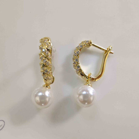 Aro Argolla Bañado en Oro 18k Torcido Circones Colgante Perla 