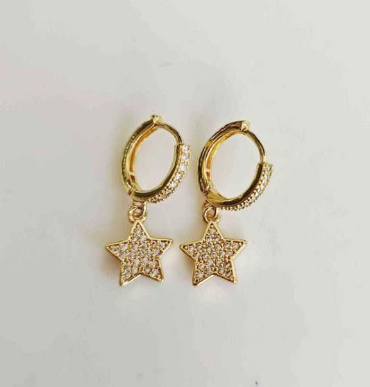 Aro Argolla Bañado en Oro Colgante Estrella Circones 