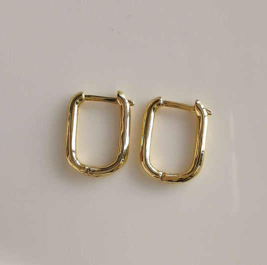 Aro Argolla Rectangular Bañada en Oro 18k Lisa