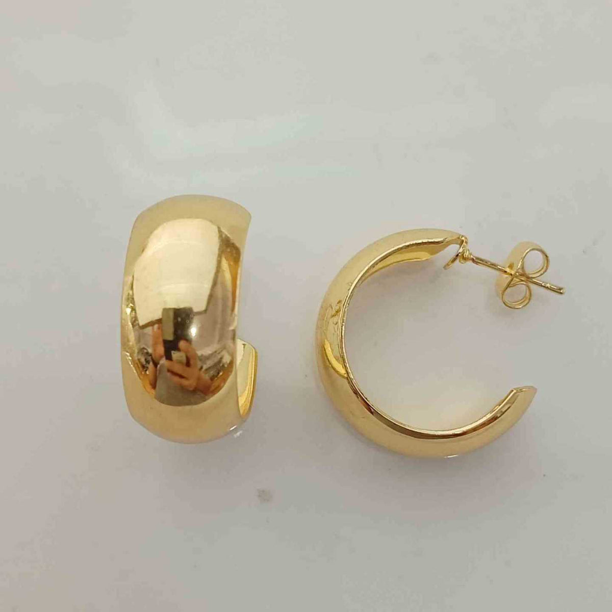 Aros Argolla C Abierta Chunky Lisa Dorada Baño Oro 18K Espejo Abombada Volumétrica Minimalista Statement 25x10mm