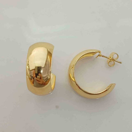 Aros Argolla C Abierta Chunky Lisa Dorada Baño Oro 18K Espejo Abombada Volumétrica Minimalista Statement 25x10mm