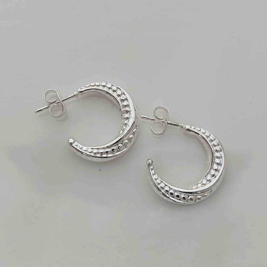 Aros Argolla C Ancha Volumétrica Plateada Espejo Acero Inoxidable Borde Milgrain Bolitas Doble Fila Vintage 20mm