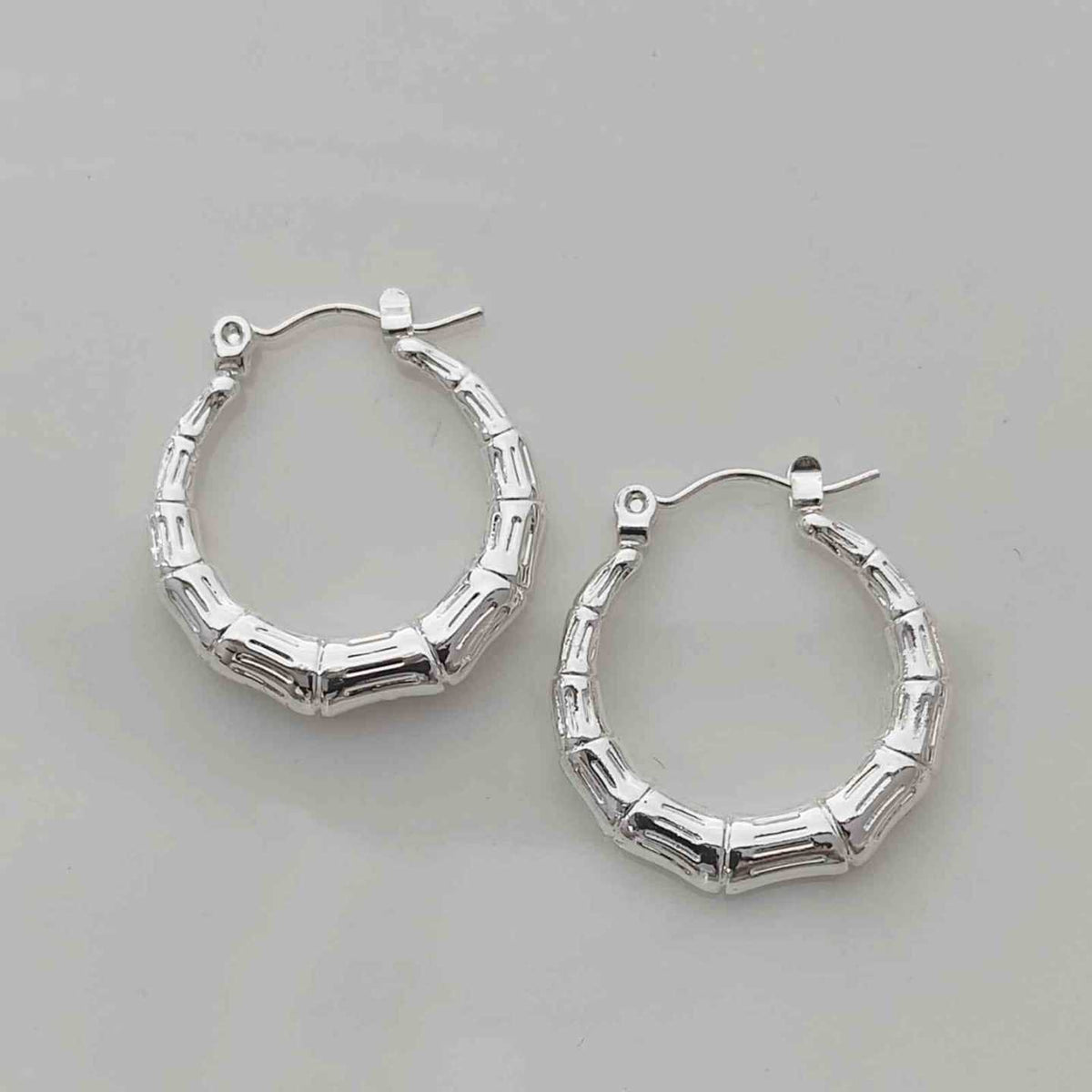 Aros Argolla Circular Bambú Plateada Acero Inoxidable Segmentos Nudos Relieve Clásico Bamboo Hoops 25mm