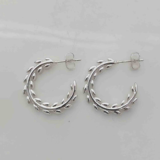 Aros Argolla Circular Hojas Laurel Olivo Plateado Acero Inoxidable Botánico Guirnalda Corona 360 Espiga 20mm