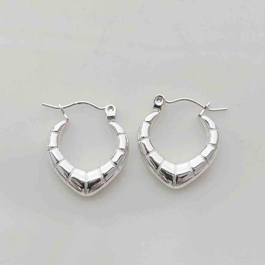 Aros Argolla Corazón Volumétrica Plateada Acero Inoxidable Segmentos Bambú Cañas Statement Romántico 20x18mm