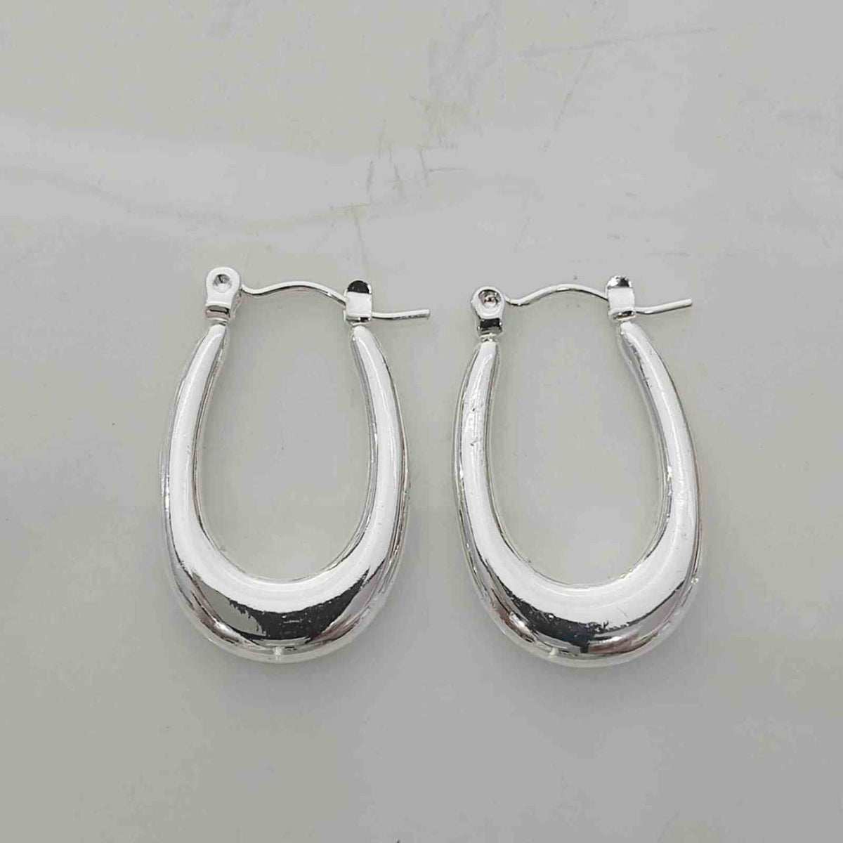 Aros Argolla Ovalada Alargada Chunky Hoops Lisa Plateada Espejo Acero Inoxidable Abombada Estilizante Elegante 28x18mm
