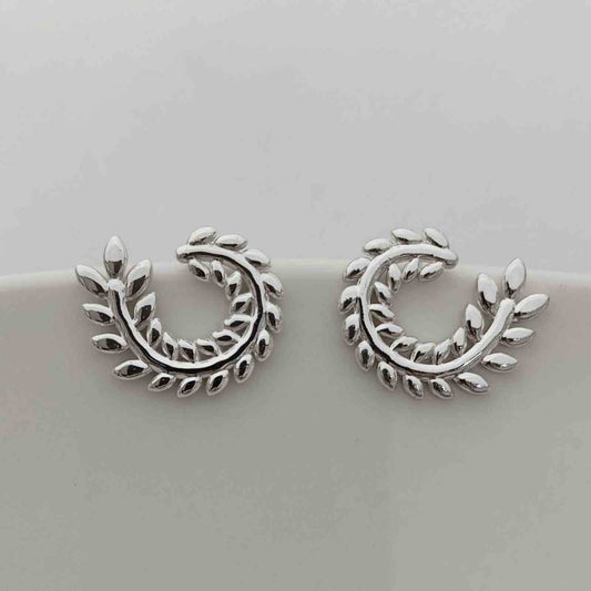 Aros Tope Rama Laurel Olivo Hojas Plateado Acero Inoxidable Guirnalda Botánico Diosa Griega Semicircular 18mm