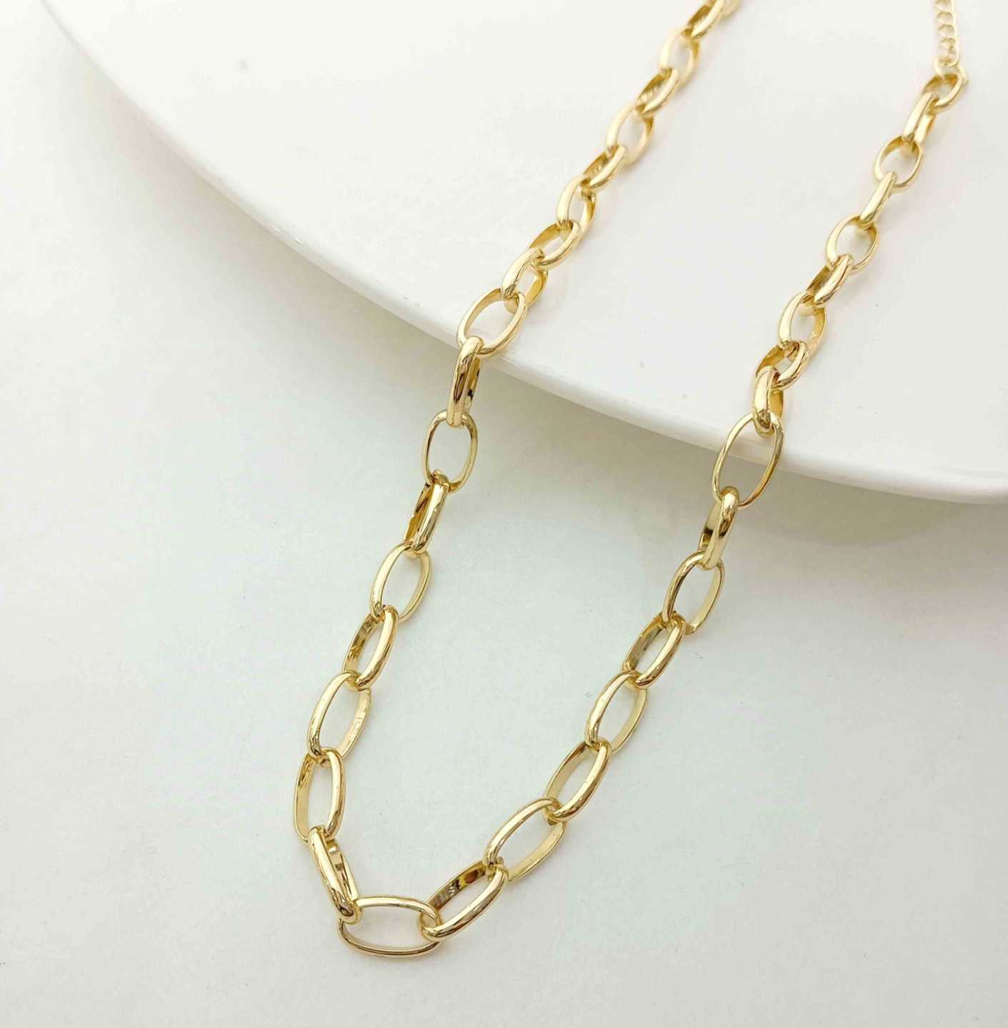 Cadena Acero Quirúrgico Bañada en Oro 18k Eslabón Ovalado 45cm