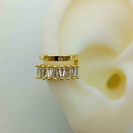 Ear Cuff Bañado en Oro 18k Doble Banda con Circones Baguette