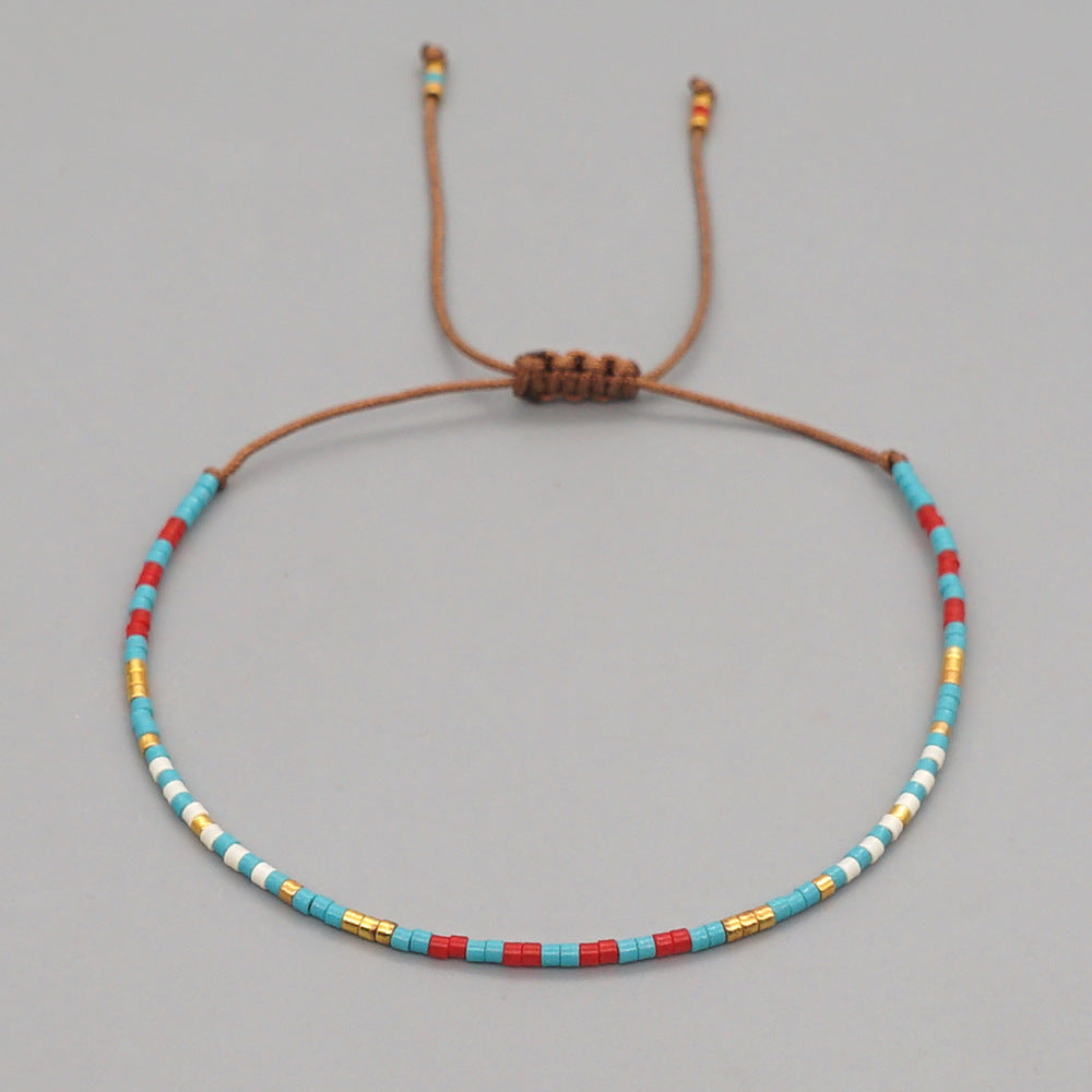 Pulsera Mostacilla Verde Blanco y Rojo