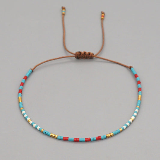 Pulsera Mostacilla Verde Blanco y Rojo