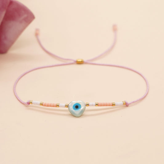 Pulsera Ojo Azul Miyuki Rosado Blanco